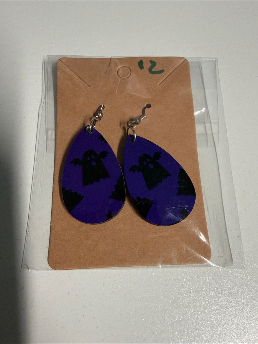 Purple Teardrop Ghost Earrings